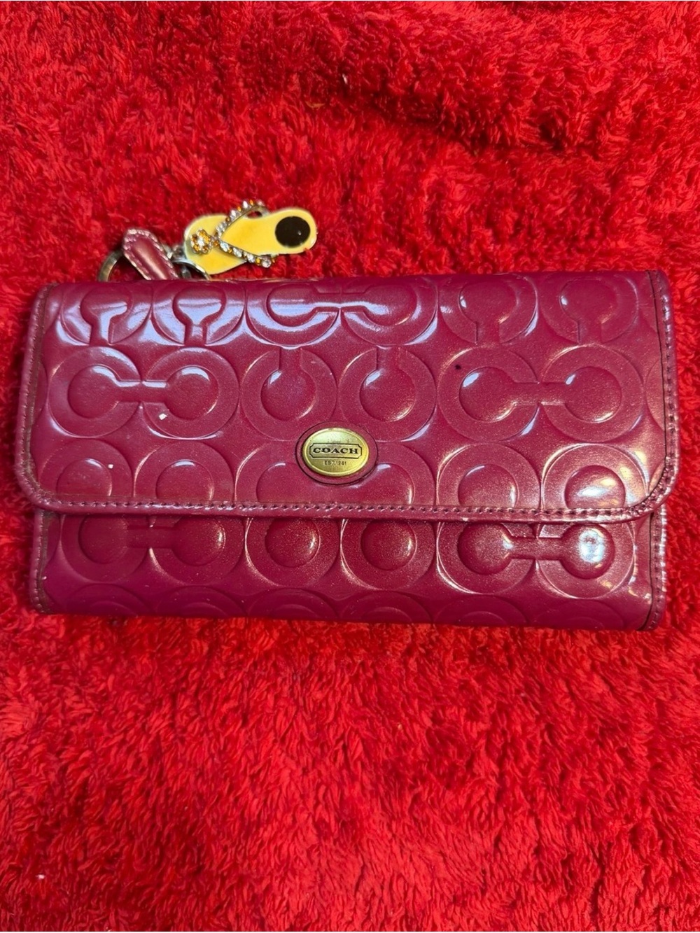 Coach Patent Embossed Signature Wallet - Berry